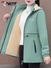Women's Mid-length Hooded Windproof Fleece-Lined Jacket - Autumn/Winter 2025 Style
