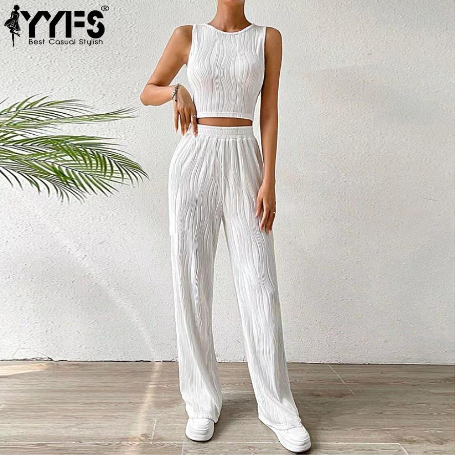 YYFS Dámská móda Ležérní Léto Jaro Jednobarevný potisk Bez rukávů Kalhoty s výstřihem do O Kalhoty Obleky