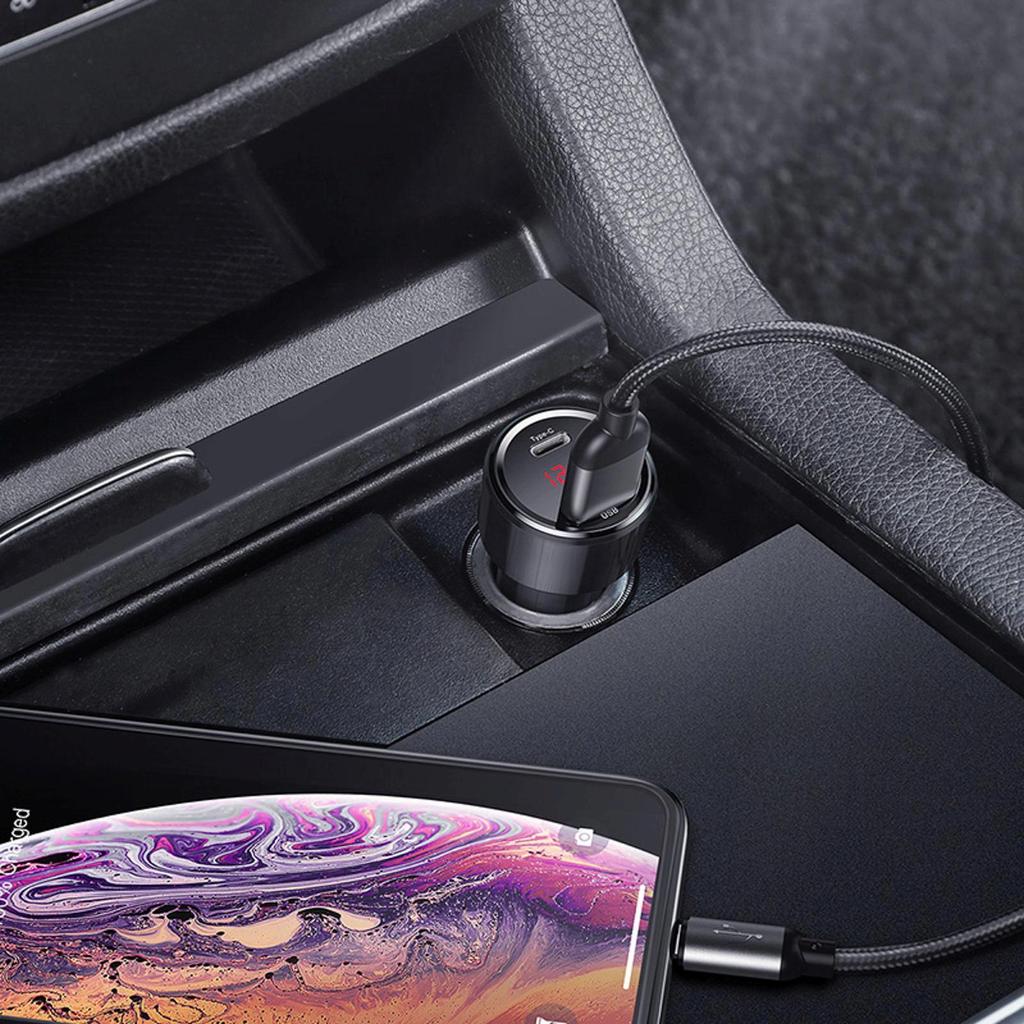 Ładowarka Samochodowa Z Wyświetlaczem Usb-A Usb-C 45 W - Czarna