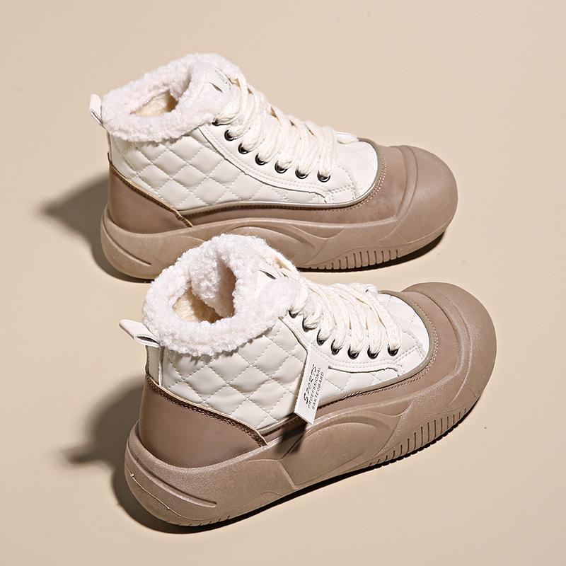 High-top Shoes Women's 2025 Winter New Velvet Women's Cotton Shoes Versatile Bread Shoes Platform Snow Boots Tide XT105