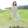 BLZXIAN Chiffon Short Floral Tunic Loose Everyday Junior Size Height Kids' Dress, Sleeve, Long, Knee-Length, High-Waisted, Turn-Down Collar, Print,