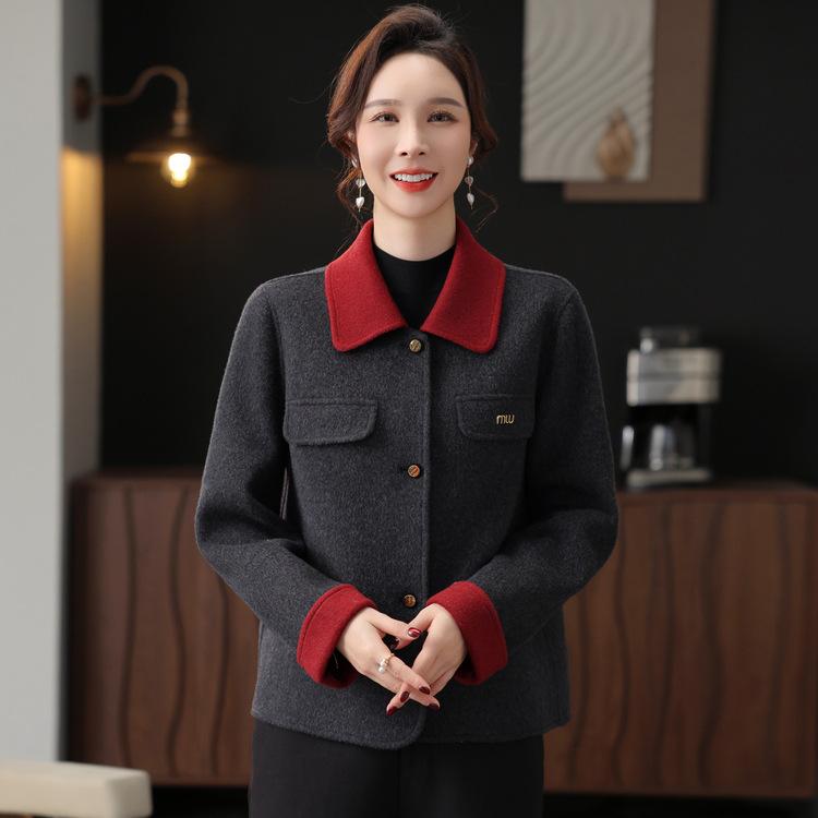 Middle-aged Mother Autumn Double-sided Woolen Coat New Foreign Style Small Fragrance Woolen Coat Middle-aged and Elderly Women