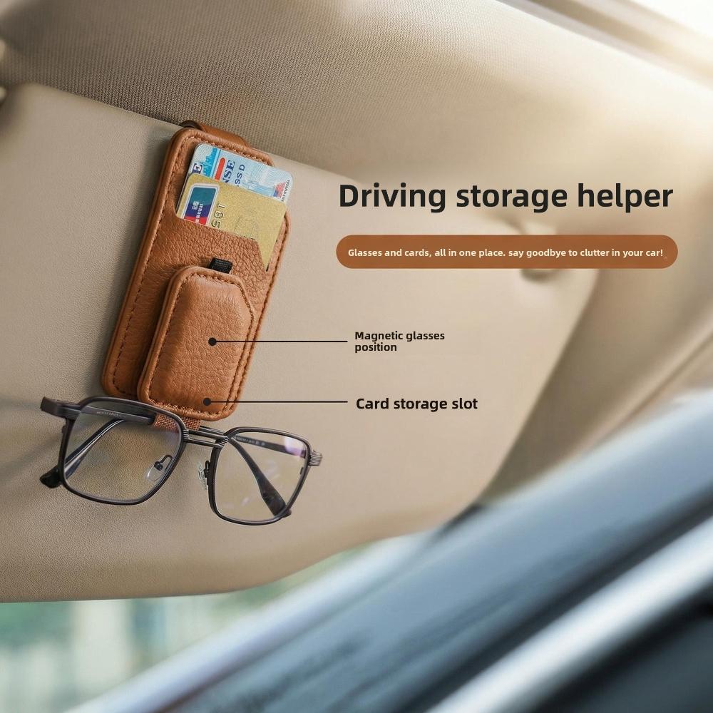Car Magnetic Glasses Clip, Leather Non-slip, One-handed Take-and-place Multi-function Bracket