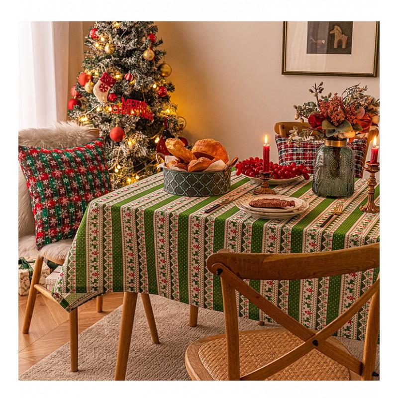 Christmas Gift Print Tablecloth New Xmas Faux Linen Dining Table Decor Backdrop
