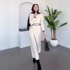 2025 Summer Women's Long-Sleeve Knitted Dress with Belt - European and American Style