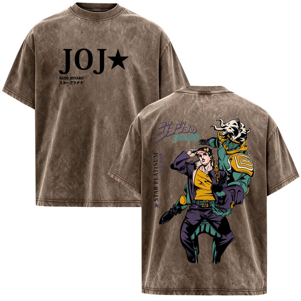 Anime JoJo Bizarre Adventure STEEL BALL RUN Johnny Joestar Magliette Vintage Lavate Uomo Donna Manica Corta Oversize Magliette