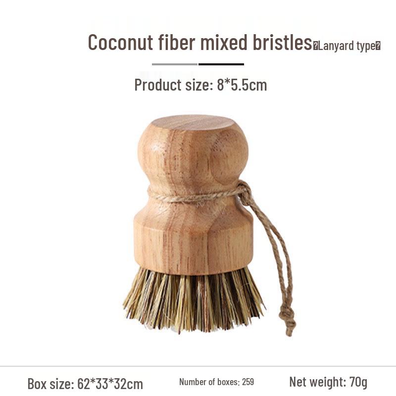 Sisal & Coconut Fiber Pot Brush with Short Wooden Handle for Eco-friendly Kitchen Cleaning