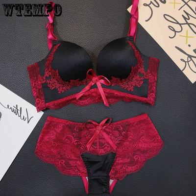 Set da 2 pezzi con reggiseno in pizzo ricamato Palace, set di lingerie da donna, reggiseno sexy in pizzo, set di mutandine Bralette