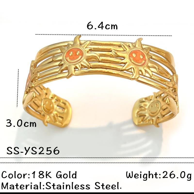 Fashion Bracelet 18k Gold Stainless Steel Flower Sun Leaf Open-ended Bracelet Non-fading Mother's Day Gift Retro Personality