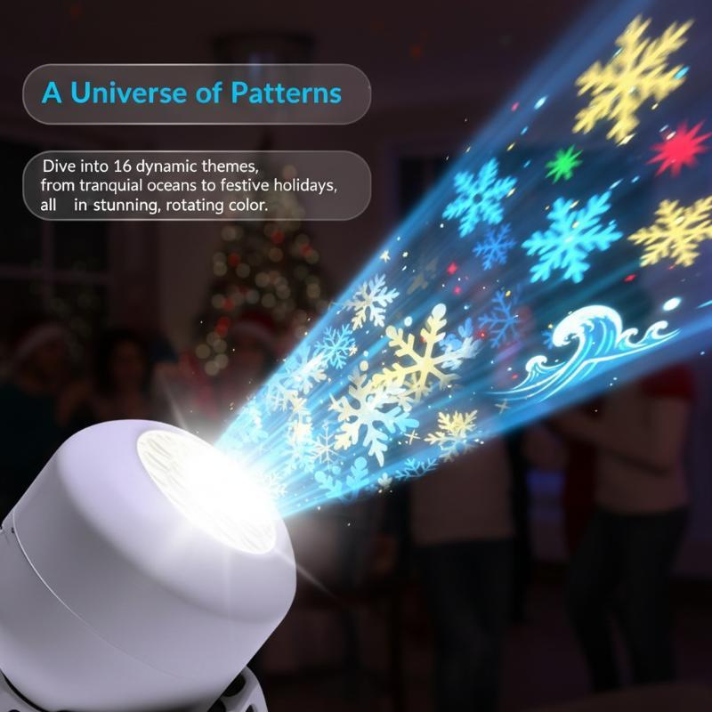 Compact Size LED Starry Ocean Projector Light Rotating Dynamic Projection Portable Night Light for Hiking Tent Decor