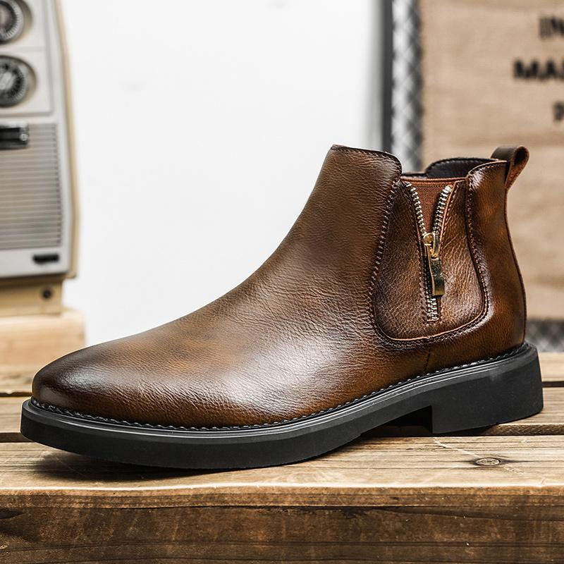 Fashion British Style Classcis Man Chelsea Boots Genuine Leather Casual  Short Boots Brand Stylish Business Shoe Comfy Antiskid High Top