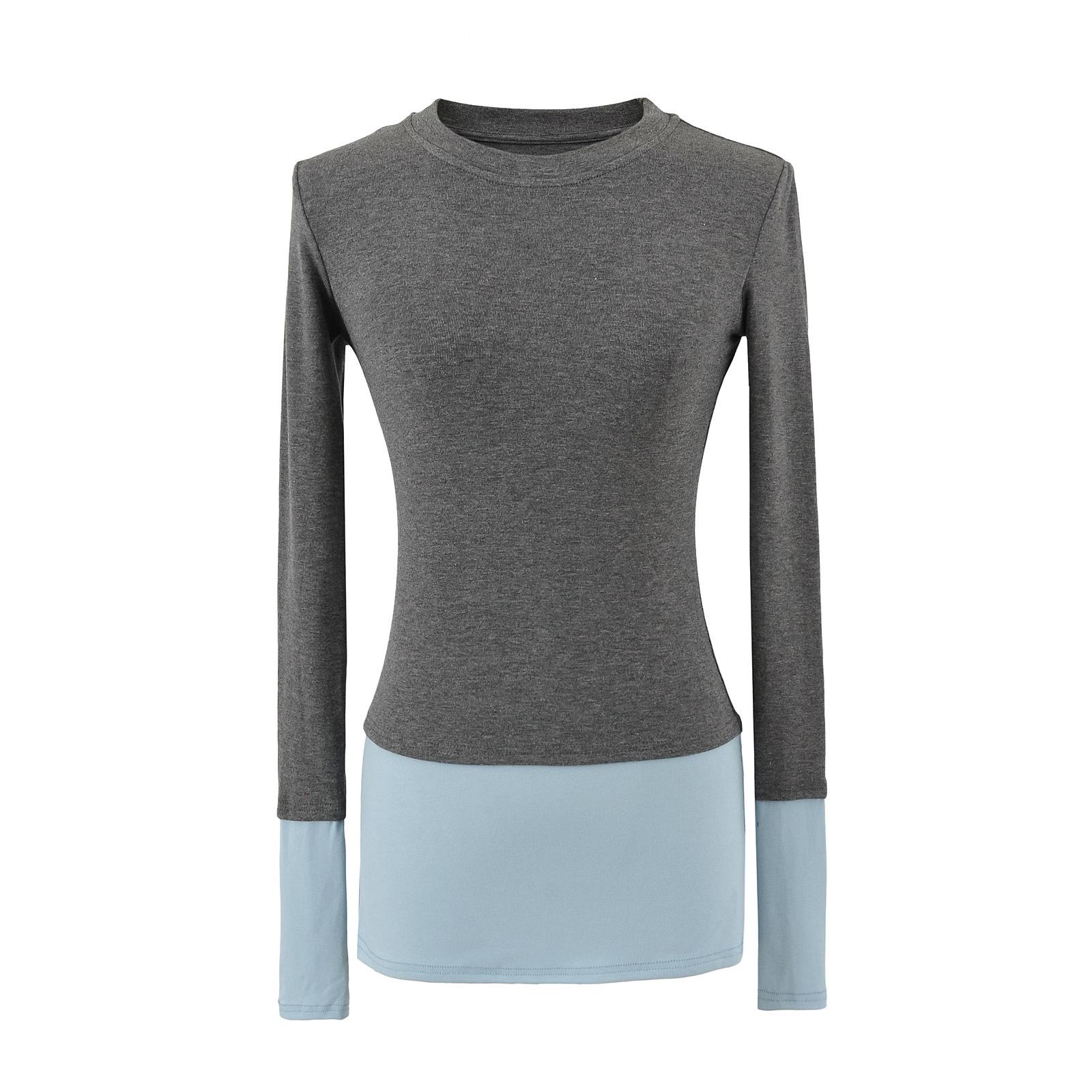 

Женский весенний топ 2025 года с цветными блоками, круглым вырезом, длинными рукавами и эффектом двух предметов, приталенный Large