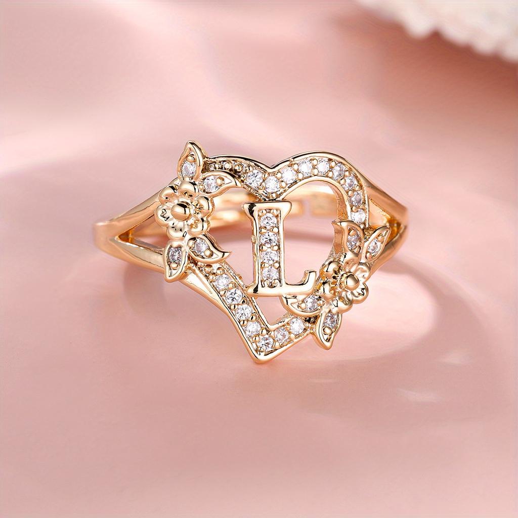 1 Stück goldene Farbe 26 englische Buchstaben CZ Zirkon Ring Rose Blume verstellbare Öffnung Ring Ehering Schmuck Valentinstag Geschenk