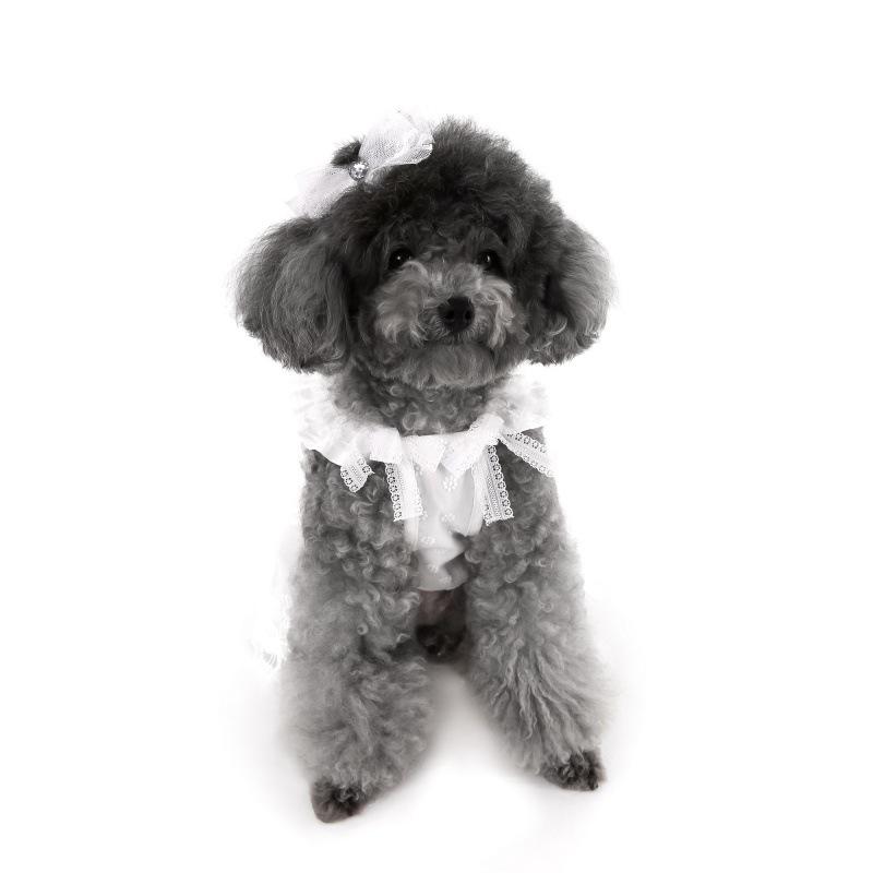 Pet summer lace flying sleeve princess dress teddy bear dog cat thin clothes + headgear