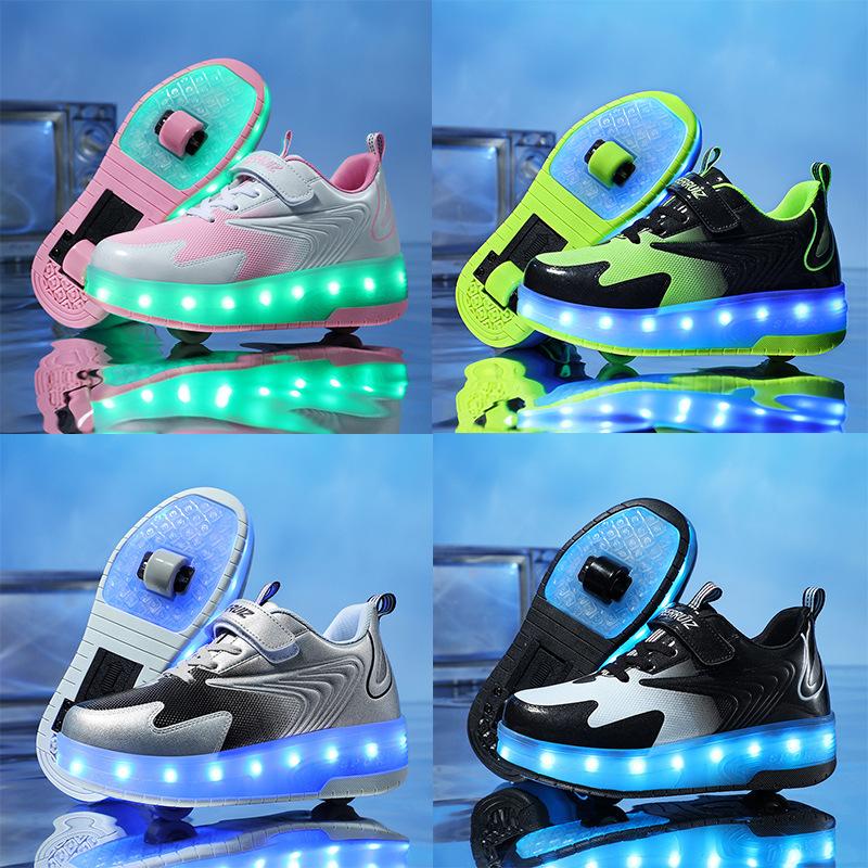 Kids Runaway Shoes with Lights Boys and Girls Student Adults Burst Shoes Double Wheel Flying Shoes Shoes with Wheels Roller Skates