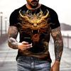 Chinese Loong Print T Shirt For Men Casual O-neck Short Sleeve Tops Funny Animal Pattern Oversized T-shirt Street Trend Clothes