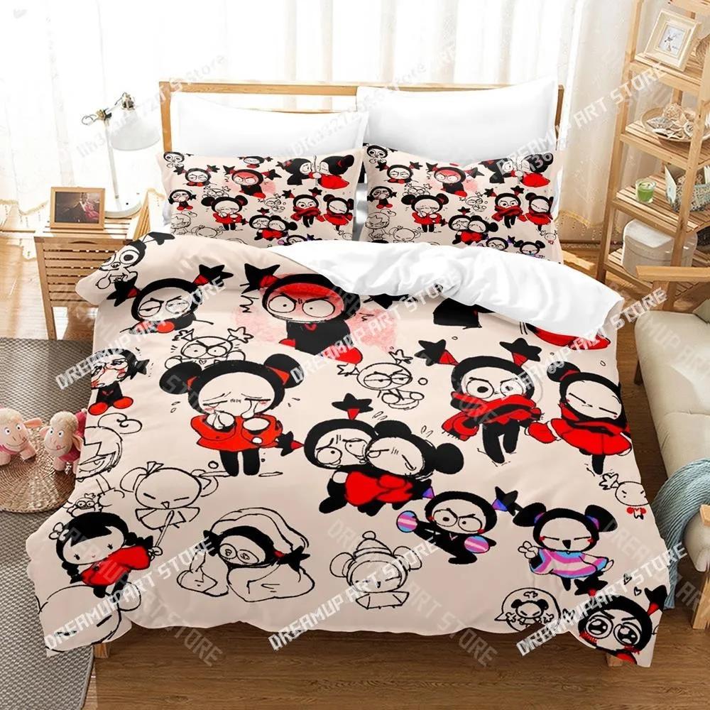 3D Print Pucca Cartoon Bedding Set Cartoon Anime Three-piece Set Adult Kid Bedroom Duvetcover Sets Kawaii Girls