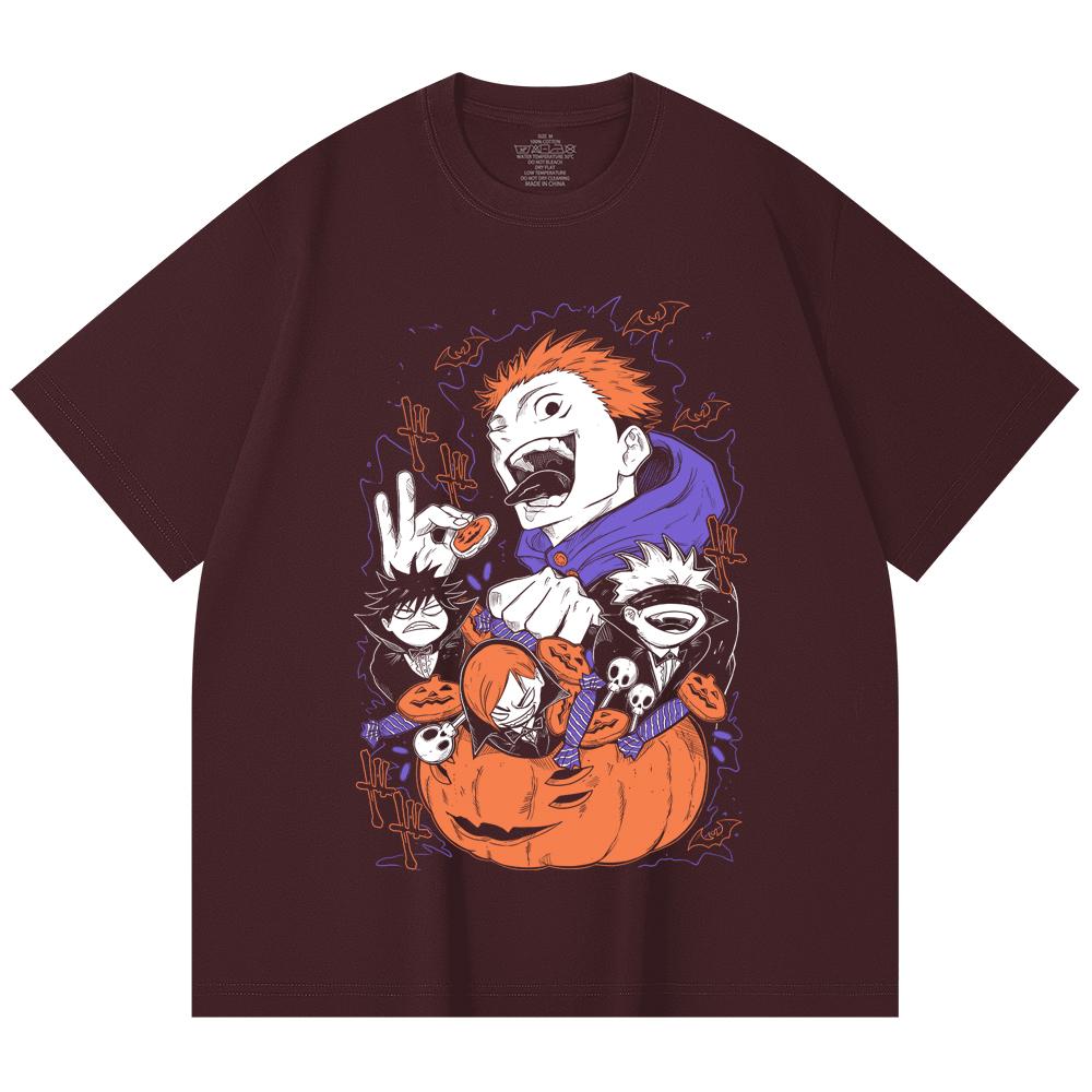

230 Gsm 100% Cotton Jujutsu Kaisen V56 Halloween Print Unisex Heavy Cotton T Shirt 2XL вина червоного кольору