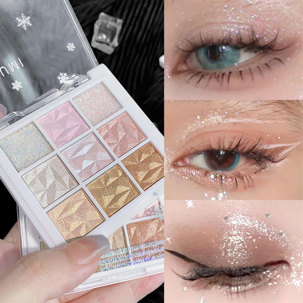 Nine- Fine Glitter Eyeshadow Palette Pearlescent Fine Glitter Lasting Highlight Eye Highlights