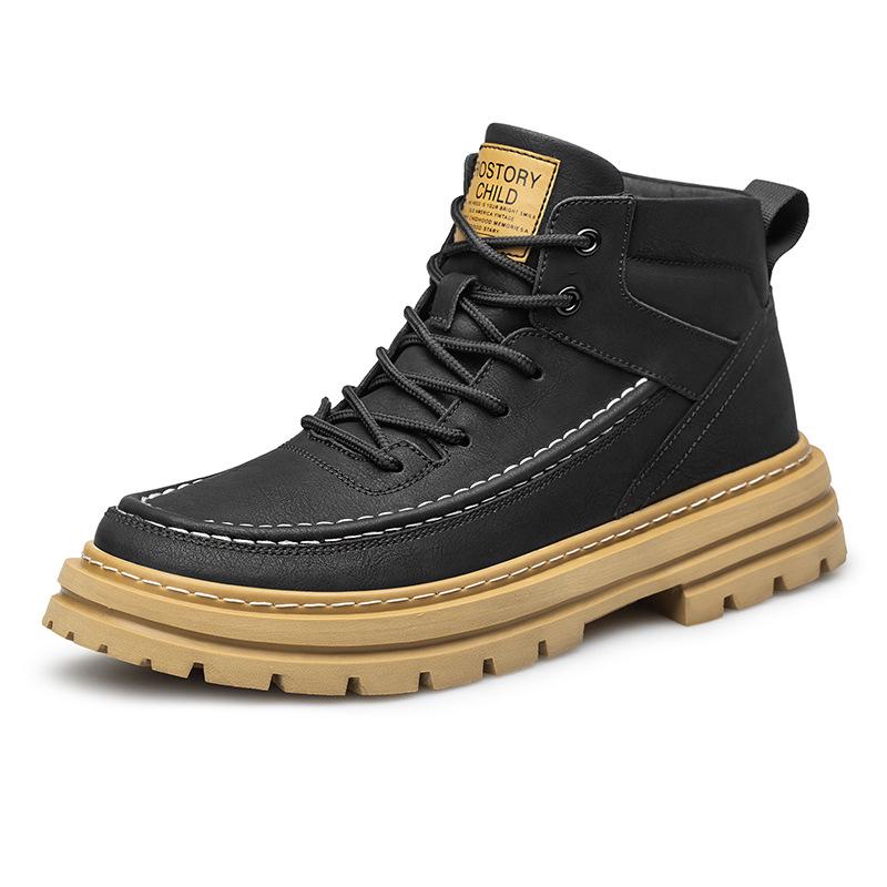 Men s High-Top 8CM Height Increasing Sports Casual Boots - Thick-Soled Lace-up Work Martin Boots 42