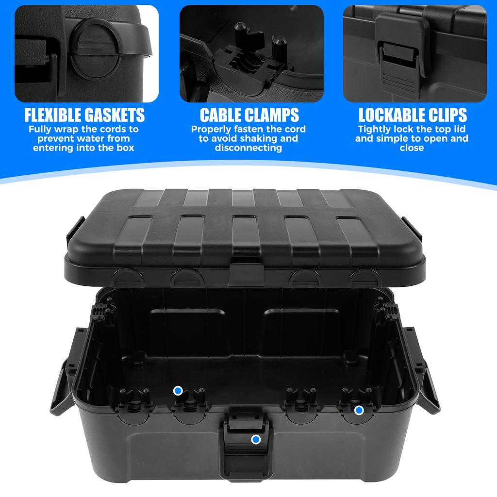 Outdoor Electrical Box IP54 Waterproof Outdoor Extension Cord Box Waterproof Weatherproof Connection Box Black Outside Power Cor