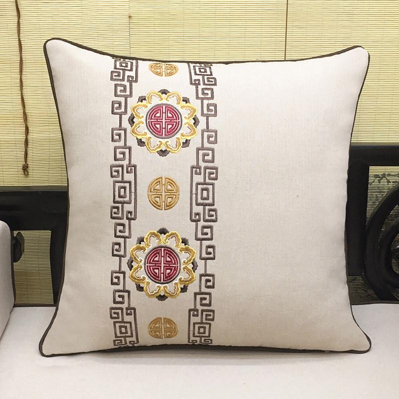 New Chinese-style Redwood Sofa Throw Pillow Cotton and Linen Headboard Soft Cushion Embroidery Large Cushion Cover