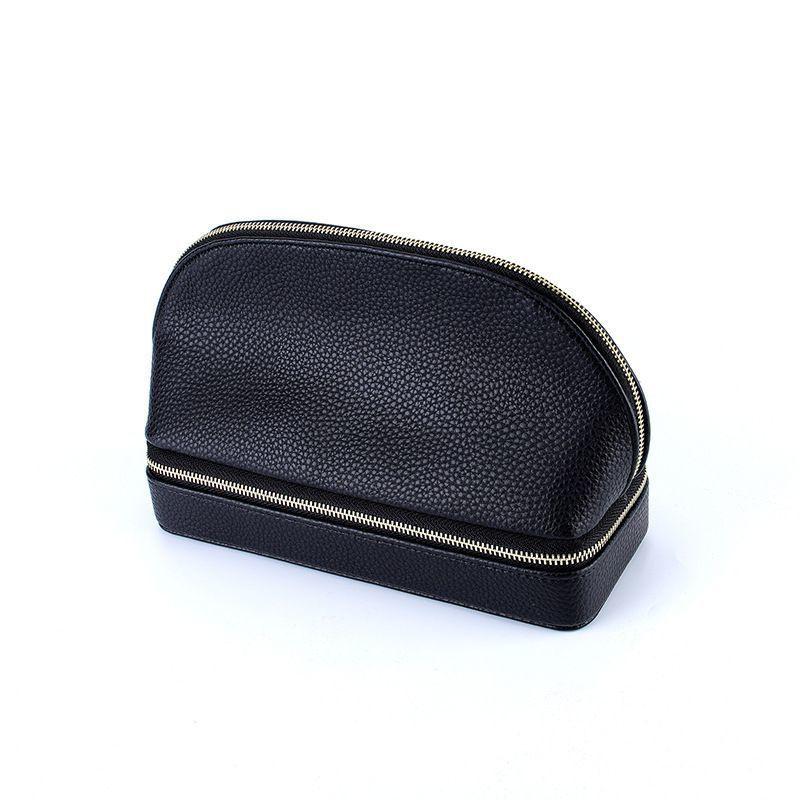 2 in 1 Make-up-Tasche mit Schmuck-Organizer-Etui PU-Leder Vielseitig Damen Reise Schmuckhalter Organizer Kosmetikpinsel-Etui