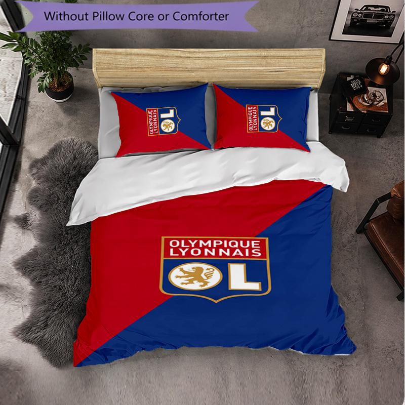 Lyon FC Themed Bedding 3Pcs Duvet Cover Set Decorative Bed Linen For Teen Room Home Decoration