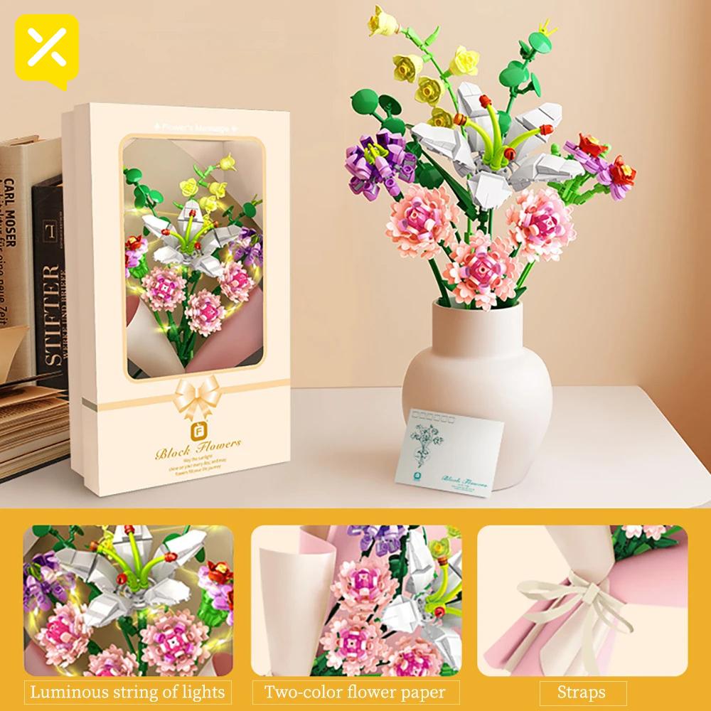 TOYLINX 514PCS Artificial Flower Bouquet Building Blocks Collection Flower Bouquet Building Set Home Decor Valentines Day Gifts