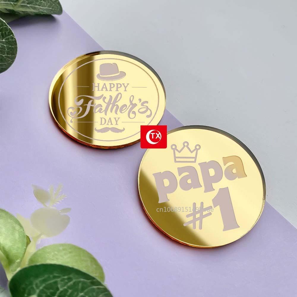 10/5pcs  Happy Father's Day Cake Topper Acrylic Gold Super Best Dad Cake Decor for Father Birthday Party Cupcake Decor