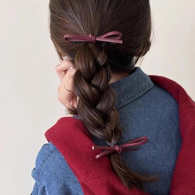 Red Hairpins Hair Clips Synthetic Leather Bowknot Sweet Girls Hair Clips Barrettes Headwear Hairgrips Fashion Hair Accessories