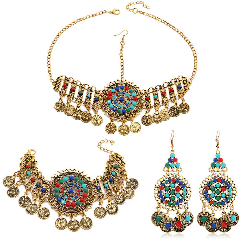 Fashionable Simulated Turquoise Decor Multi Layer Chain Design Women Headwear For Travel Souvenirs