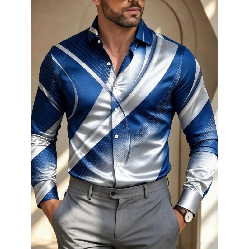 Men's Retro Twill Printed Long Sleeved Shirt with a Collar and Cardigan for Business Banquets, Parties, and Casual Men's Shirts