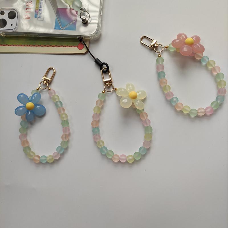 Jelly Color Flowers Mobile Phone Lanyard Wrist Strap Women'S Hand-Held Chain Short Anti-Lost Cell Phone Case Lanyard Key Pendant
