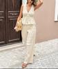 1116 European and American women's clothing summer two-piece suit fashionable V-neck top pleated wide-leg trousers