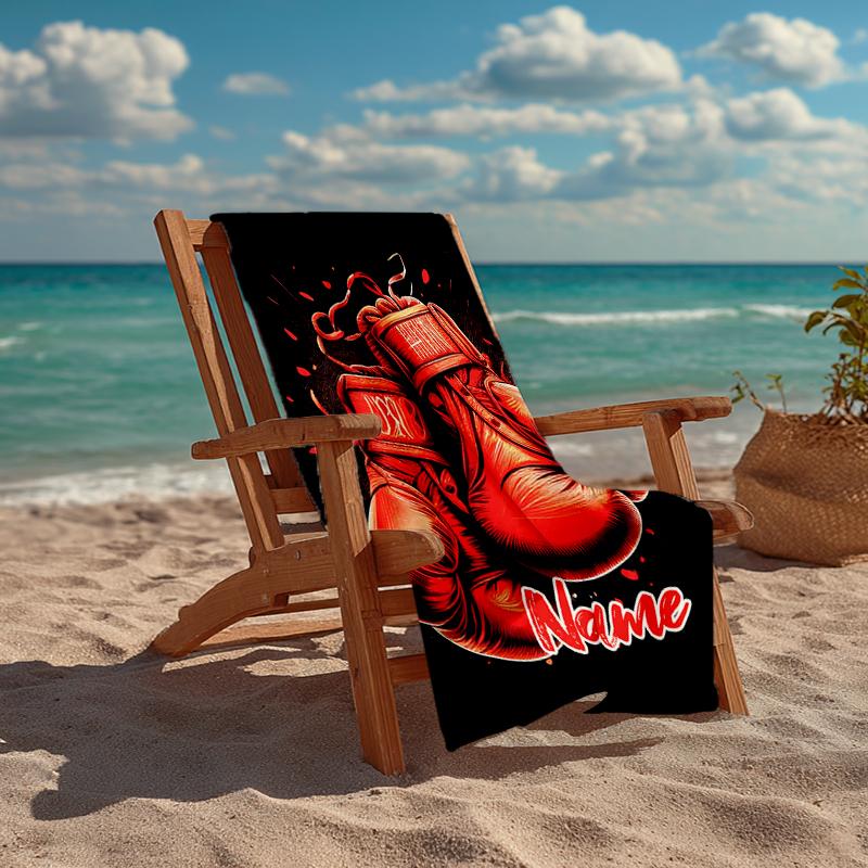 Custom Name Ultra-Soft Beach Towel with boxing Theme,Ideal for Pool - Camping, Diving - Perfect Travel Essential, Vibrant Beach Towel.