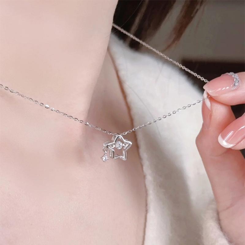 Dangling Star Necklaces Women Girl Hollow Star Pendant Necklaces Fashion Party Jewelry Alloy Material for Women Girls