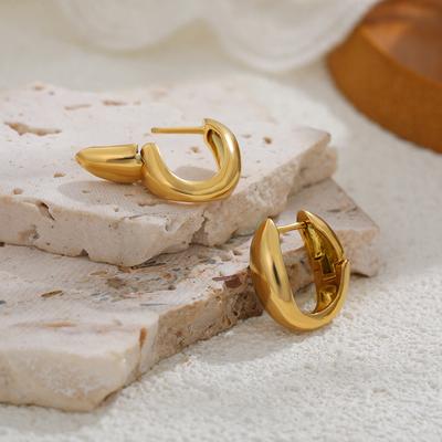 Classics Polished 18K Gold Plated U Shape Huggie Earrings Simple Non Tarnish Thick Ear Hoop Vintage Jewellery Gifts Dropshipping