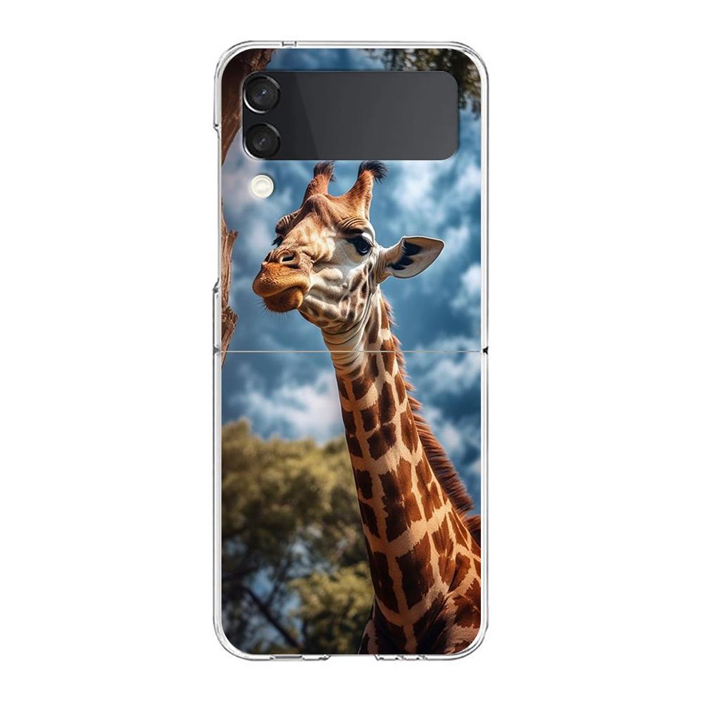 Giraffe Phone Case For Samsung Galaxy Z Flip 3 4 5 Hard Folding Clear PC Bumper For Samsung Z Flip3 Transparent Back Cover