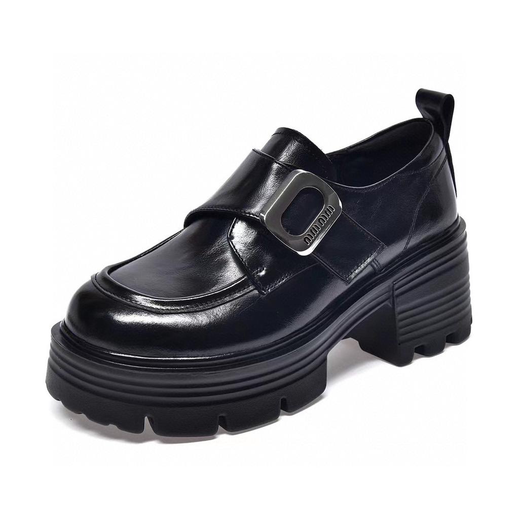 Platform shoes women's spring new fashion personalized belt buckle waterproof table thick heel British small leather shoes