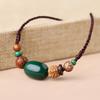 GEMCHIC Women's Vintage Ethnic Style Bodhi Seed and Agate Beaded Necklace Short Clavicle Chain Zen Jewelry