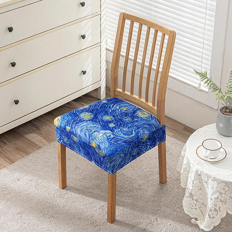 Flowers Print Chair Seat Covers Removable Washable Anti-Dust Stretch Spandex Dining Room Upholstered Chair Cushion Slipcover