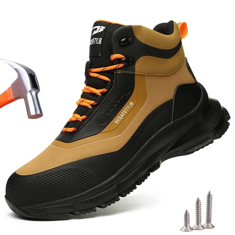 Fashion Work Safety Boots Man Steel Toe Safety Shoes High Top Protective Work Shoes for Men Women Waterproof Lace Up Work Boots Size 48
