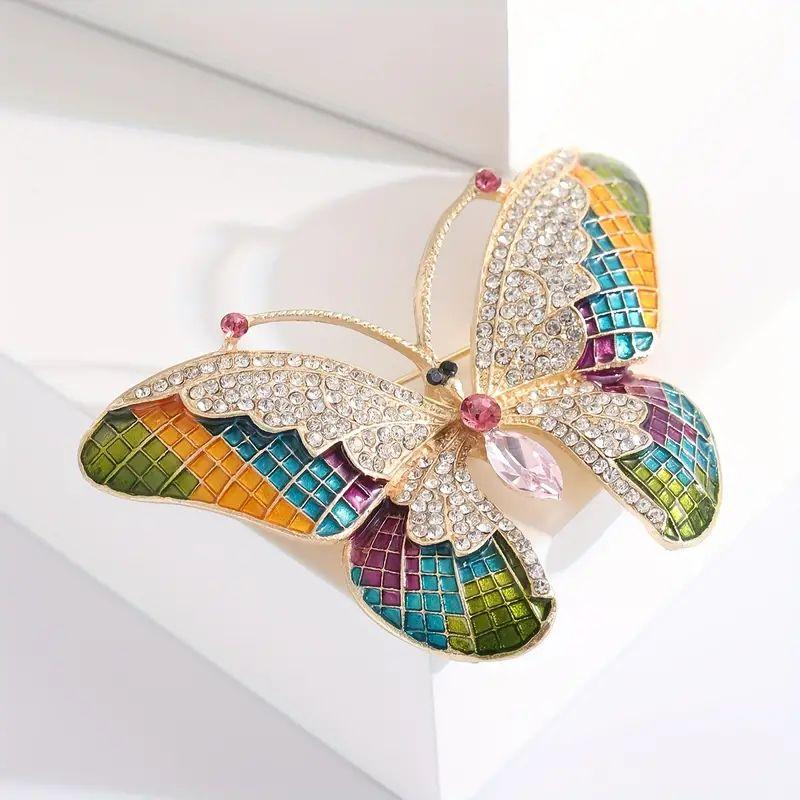 Trendy Multicolour Alloy Butterfly Brooches For Women Metal Crystal Insect Brooch Party Birthday Winter Zircon