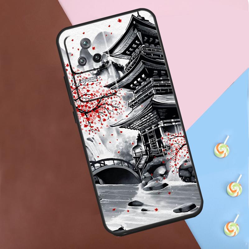 Japanese Art Temple Sakura Case For Xiaomi POCO M6 Pro X3 X5 X6 Pro F3 F5 M5s Mi 14 Pro 13 13T 11T 12T 12 Lite Cover