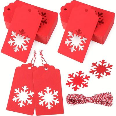 100 Weihnachtsgeschenkanhänger mit Schnüren, rote hohle Weihnachts-Schneeflocken-Papieranhänger, Weihnachts-Namensschilder, Weihnachtsgeschenkanhänger