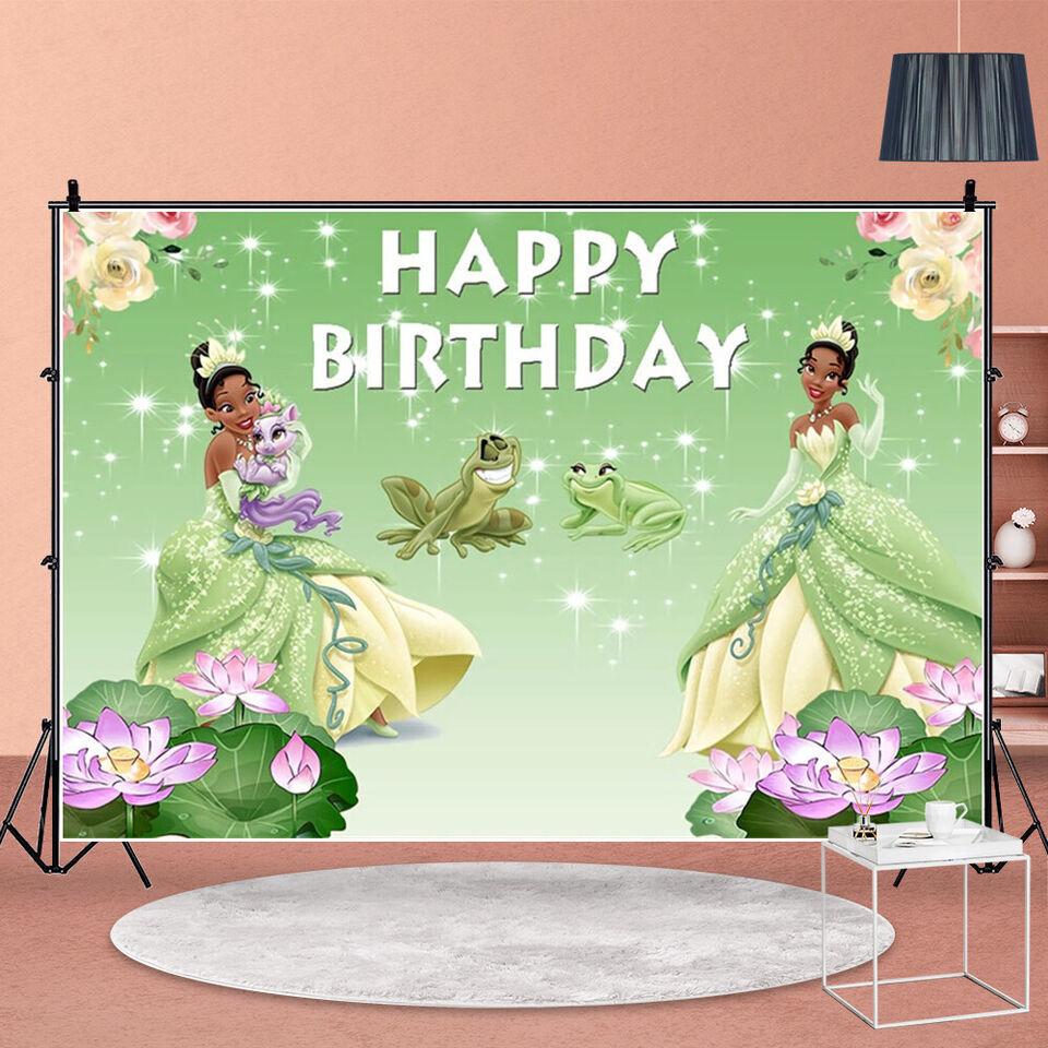 Princezna Tiana Pozadí Žába Baby Shower Narozeninová Oslava Banner Dekorace