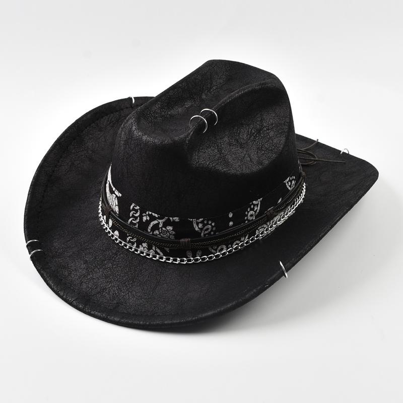 New Punk Style Western Cowboy Hat For Women Men Vintage Big-edge Cowgirl Jazz Hat Holidays Party Cosplay Hat