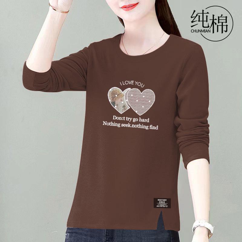 

Женская футболка с длинным рукавом из чистого хлопка свободного кроя в корейском стиле - Коллекция весна/осень 2025, большие размеры XL (recommended 52-60 kg)