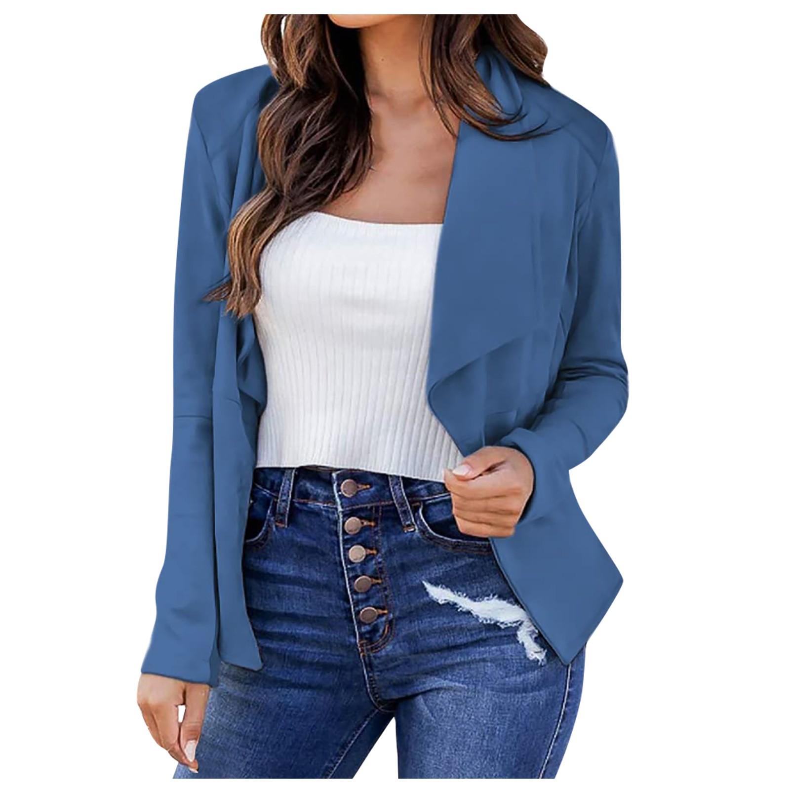 

Жіноче однотонне темпераментне елегантне повсякденне ділове коротке невелике пальто XXXL синій